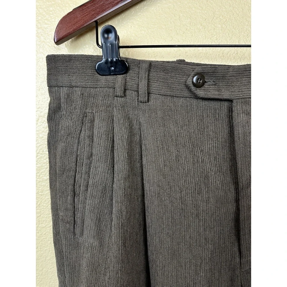 St. Croix Men's Pleated  Textured Wool Blend Pants 34x32 Straight Cuff Leg Brown